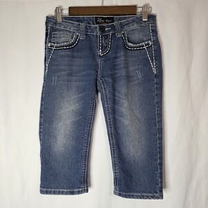 Y2K Low Rise Cropped Jeans Contrast Stitch Bling Pockets Womens 5